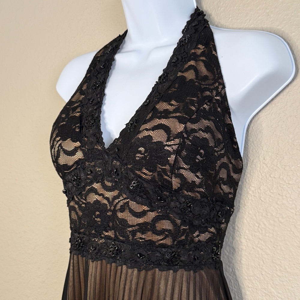 VTG Y2K‎ 8 Black Whimsigoth Fairy Grunge Lace Babydoll Midi Dress Halter Prom